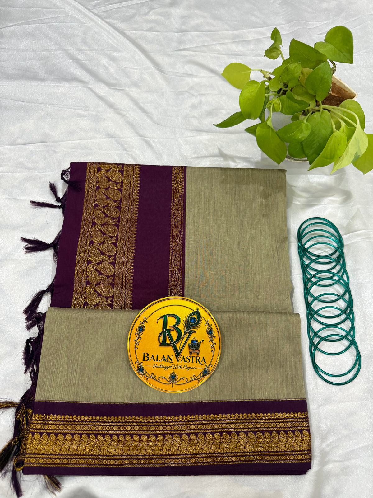 Grey and Purple Pure Kalyani Cotton Saree with Zari Border | Kalyani Cotton Saree
