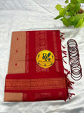 Peach and Red Pure Kalyani Cotton Saree with Zari Border | Kalyani Cotton Saree