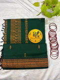 Dark Green Pure Kalyani Cotton Saree with Gold Zari Border | Kalyani Cotton Saree