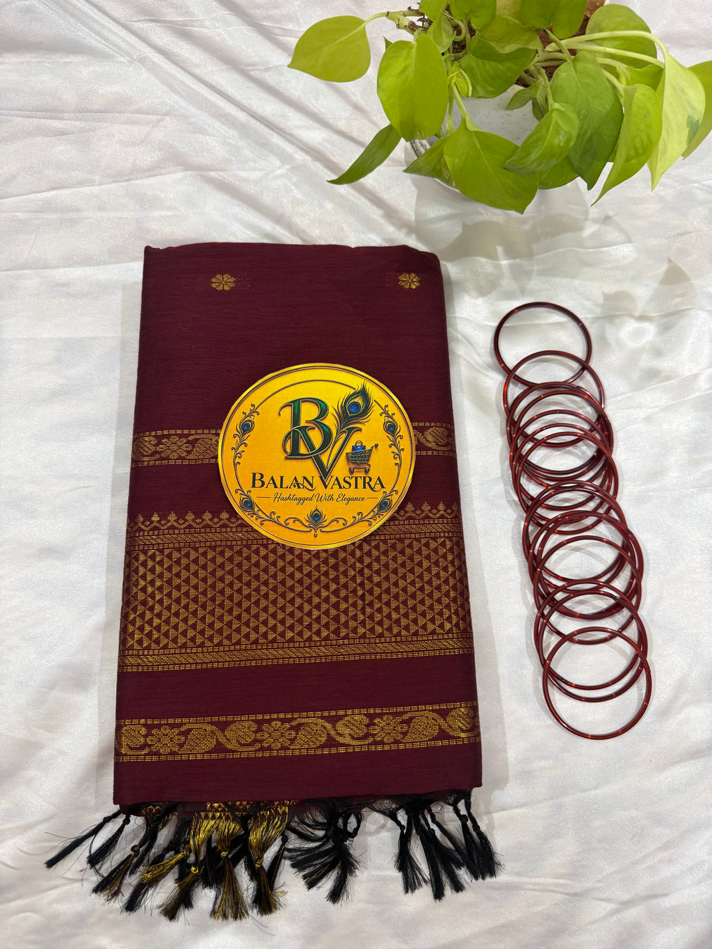Maroon Pure Kalyani Cotton Saree with Gold Zari Border | Kalyani Cotton Saree