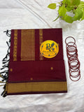 Maroon Pure Kalyani Cotton Saree with Gold Zari Border | Kalyani Cotton Saree