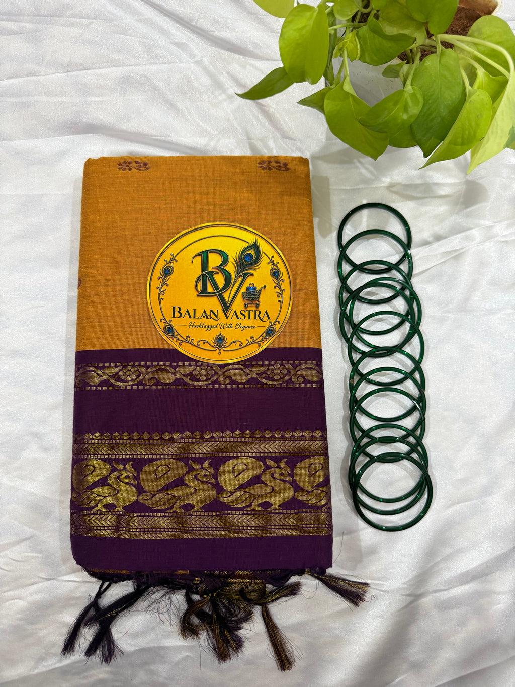 Mustard Yellow and Purple Pure Kalyani Cotton Saree with Zari Border | Kalyani Cotton Saree