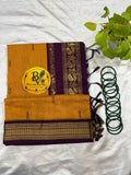 Mustard Yellow and Purple Pure Kalyani Cotton Saree with Zari Border | Kalyani Cotton Saree