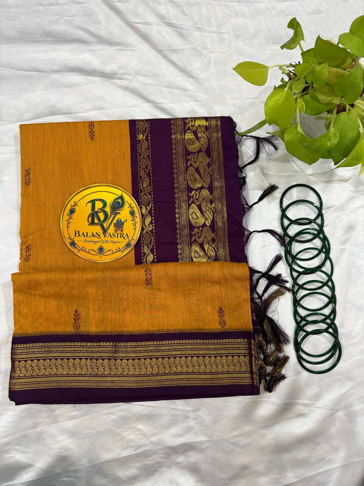 Mustard Yellow and Purple Pure Kalyani Cotton Saree with Zari Border | Kalyani Cotton Saree