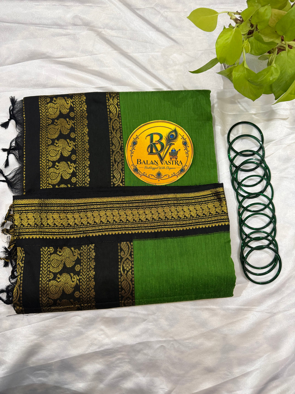 Green and Black Pure Kalyani Cotton Saree with Zari Border | Kalyani Cotton Saree