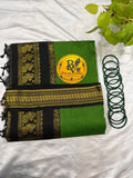 Green and Black Pure Kalyani Cotton Saree with Zari Border | Kalyani Cotton Saree