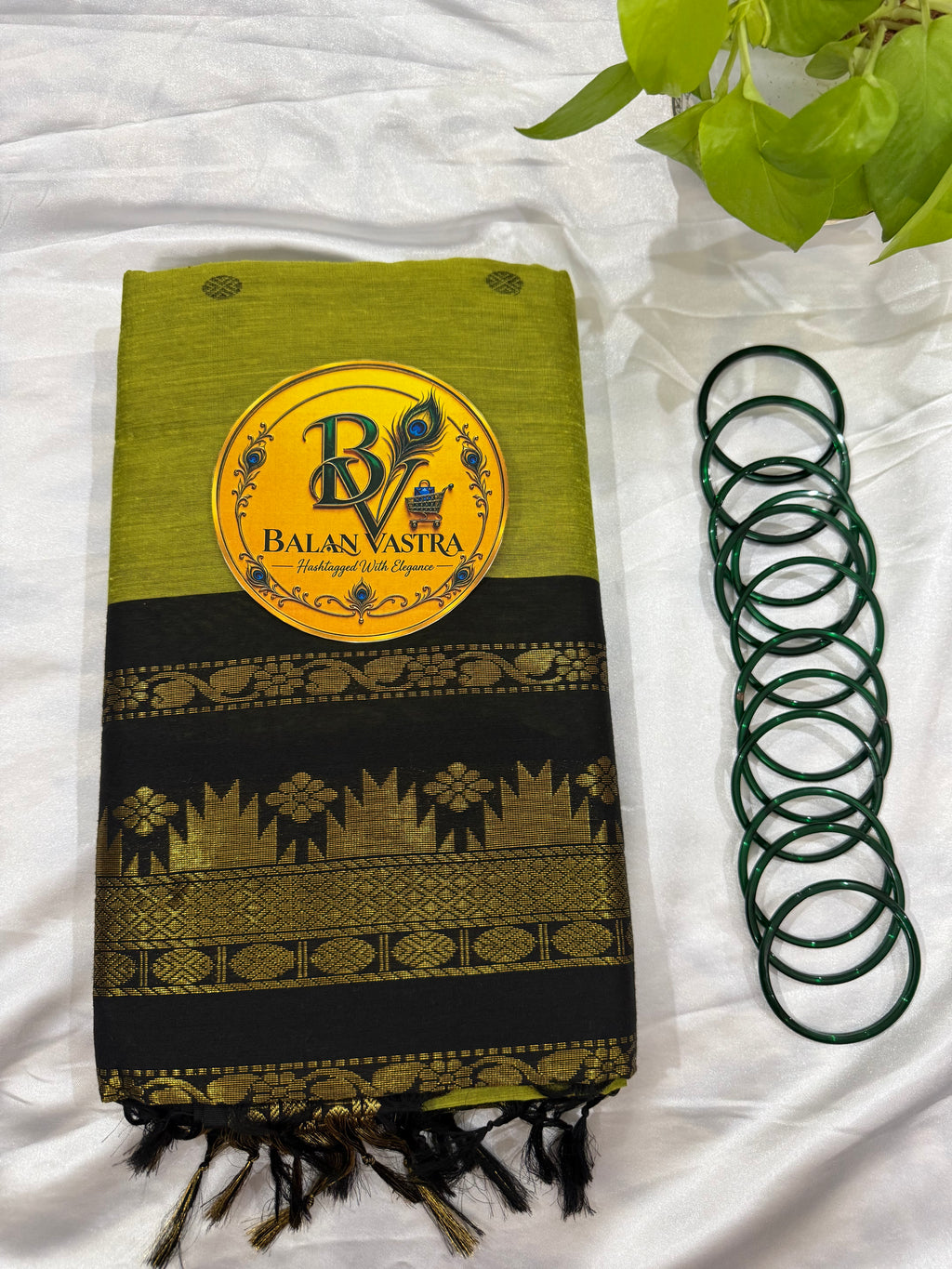 Green and Black Pure Kalyani Cotton Saree with Zari Border | Kalyani Cotton Saree