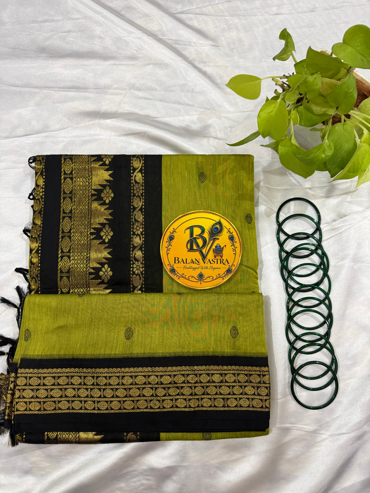 Green and Black Pure Kalyani Cotton Saree with Zari Border | Kalyani Cotton Saree