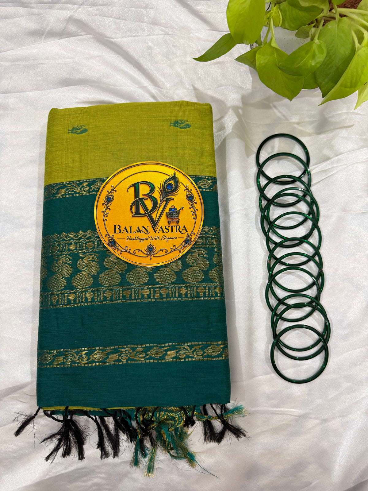 Parrot Green and Dark Green Pure Kalyani Cotton Saree with Zari Border | Kalyani Cotton Saree