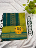 Parrot Green and Dark Green Pure Kalyani Cotton Saree with Zari Border | Kalyani Cotton Saree