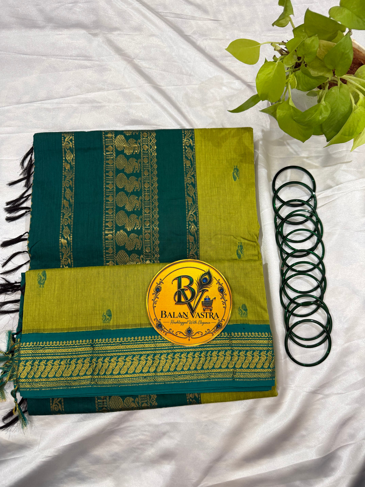 Parrot Green and Dark Green Pure Kalyani Cotton Saree with Zari Border | Kalyani Cotton Saree