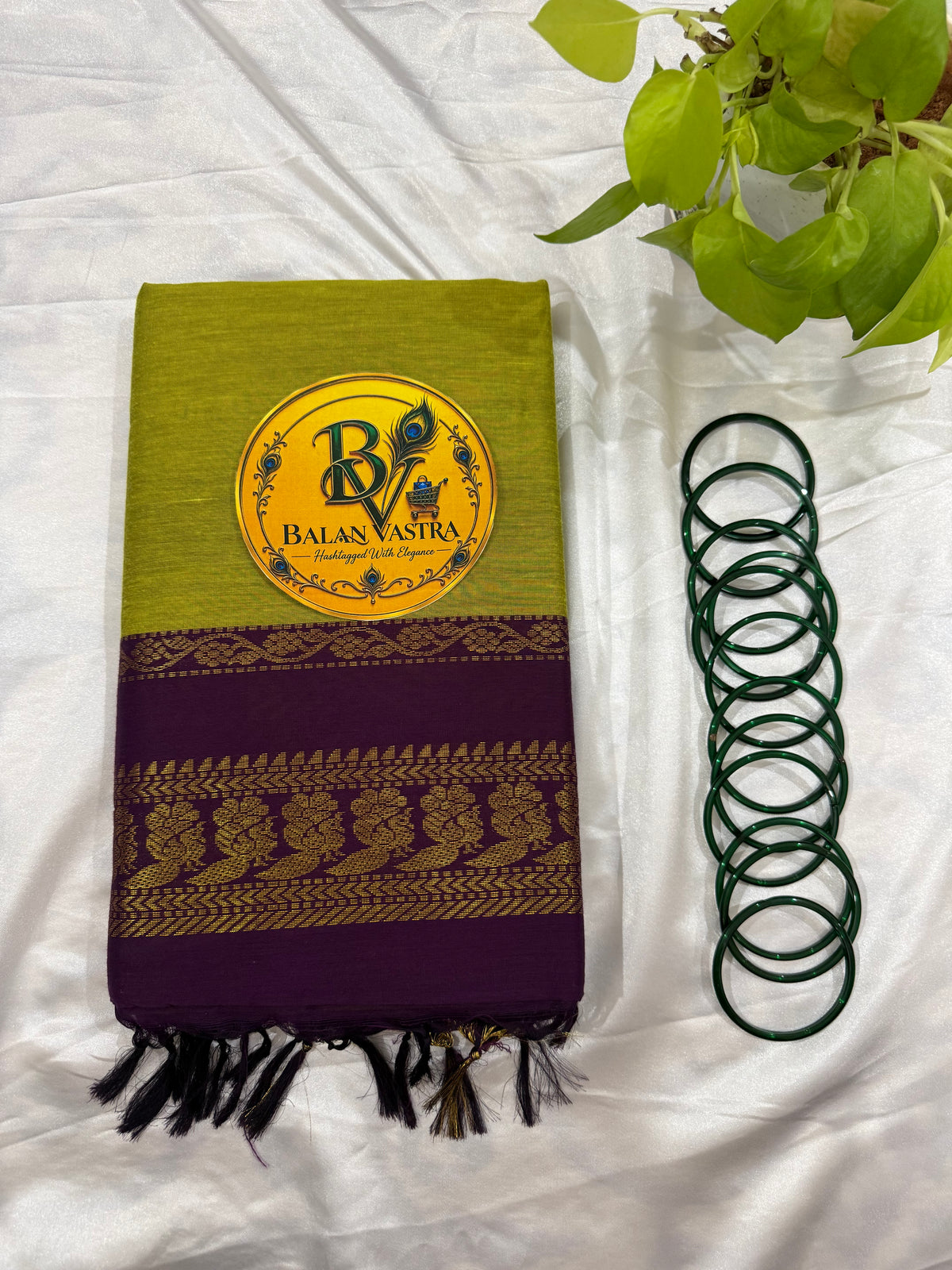 Green and Purple Pure Kalyani Cotton Saree with Zari Border | Kalyani Cotton Saree