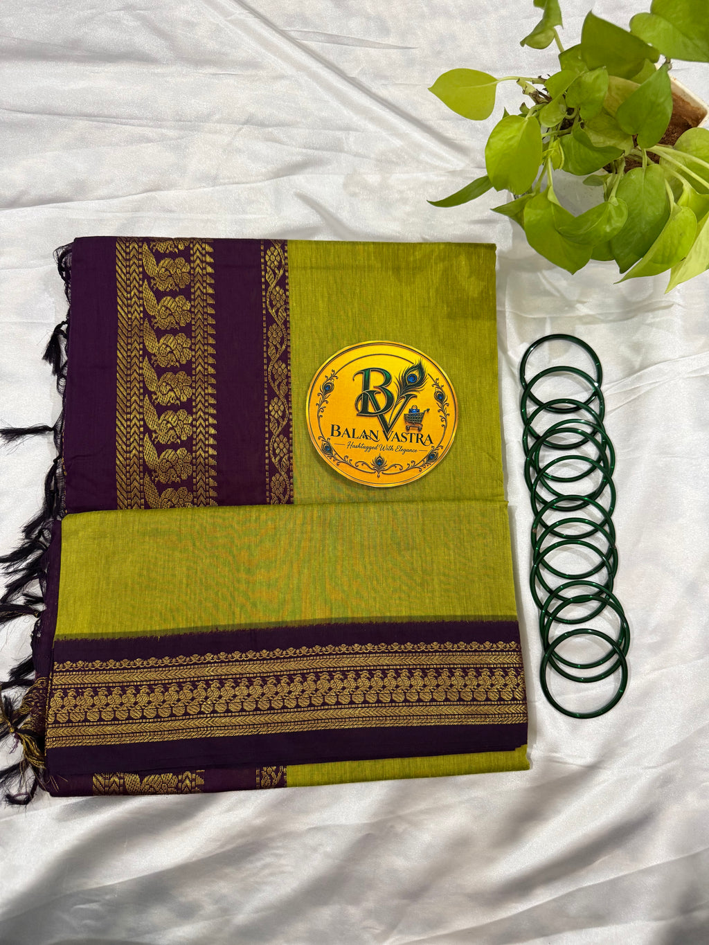 Green and Purple Pure Kalyani Cotton Saree with Zari Border | Kalyani Cotton Saree