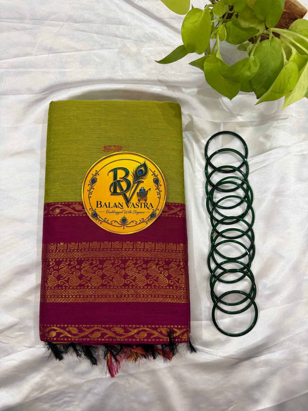 Parrot Green and Pink Pure Kalyani Cotton Saree with Zari Border | Kalyani Cotton Saree