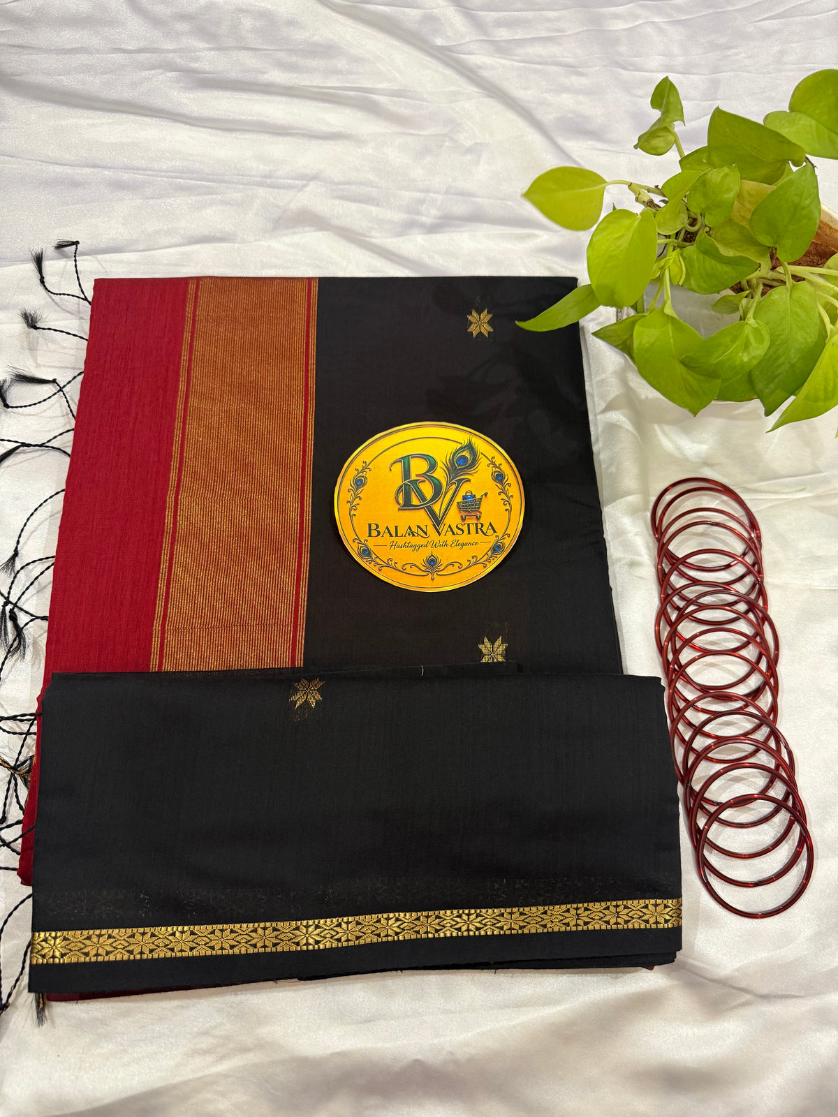 Black Saree with Gold Zari Border and Red Pallu Maheshwari Cotton Silk Saree for Women | Maheswari Pure Cotton Saree | Traditional Saree | Office Wear Saree | Daily Wear Saree | Festive Saree | Lightweight Saree
