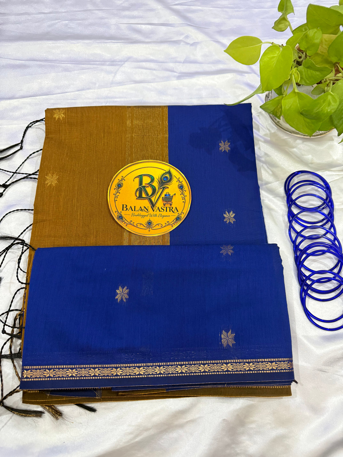 Blue Saree with Gold Zari Border and Mustard Pallu Maheshwari Cotton Silk Saree for Women | Maheswari Pure Cotton Saree | Traditional Saree | Office Wear Saree | Daily Wear Saree | Festive Saree | Lightweight Saree