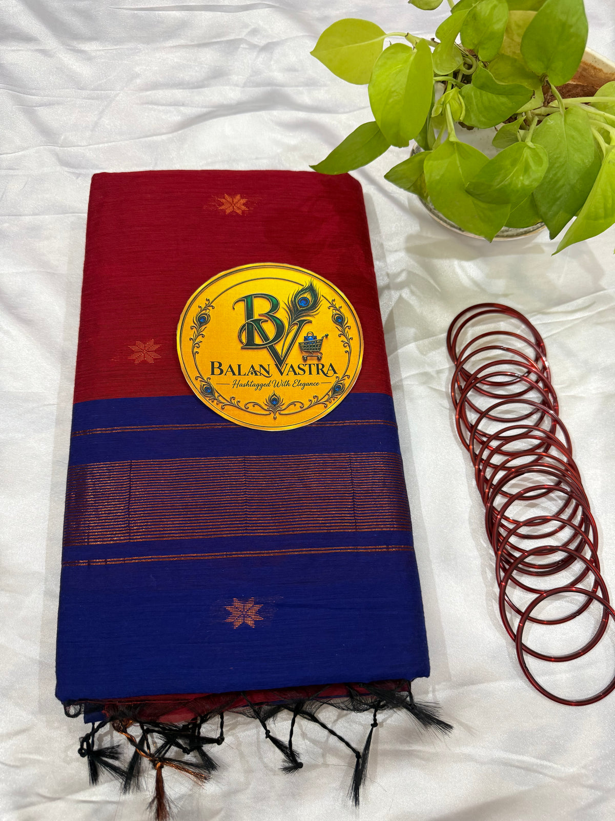 Red Saree with Gold Zari Border and Blue Pallu Maheshwari Cotton Silk Saree for Women | Maheswari Pure Cotton Saree | Traditional Saree | Office Wear Saree | Daily Wear Saree | Festive Saree | Lightweight Saree