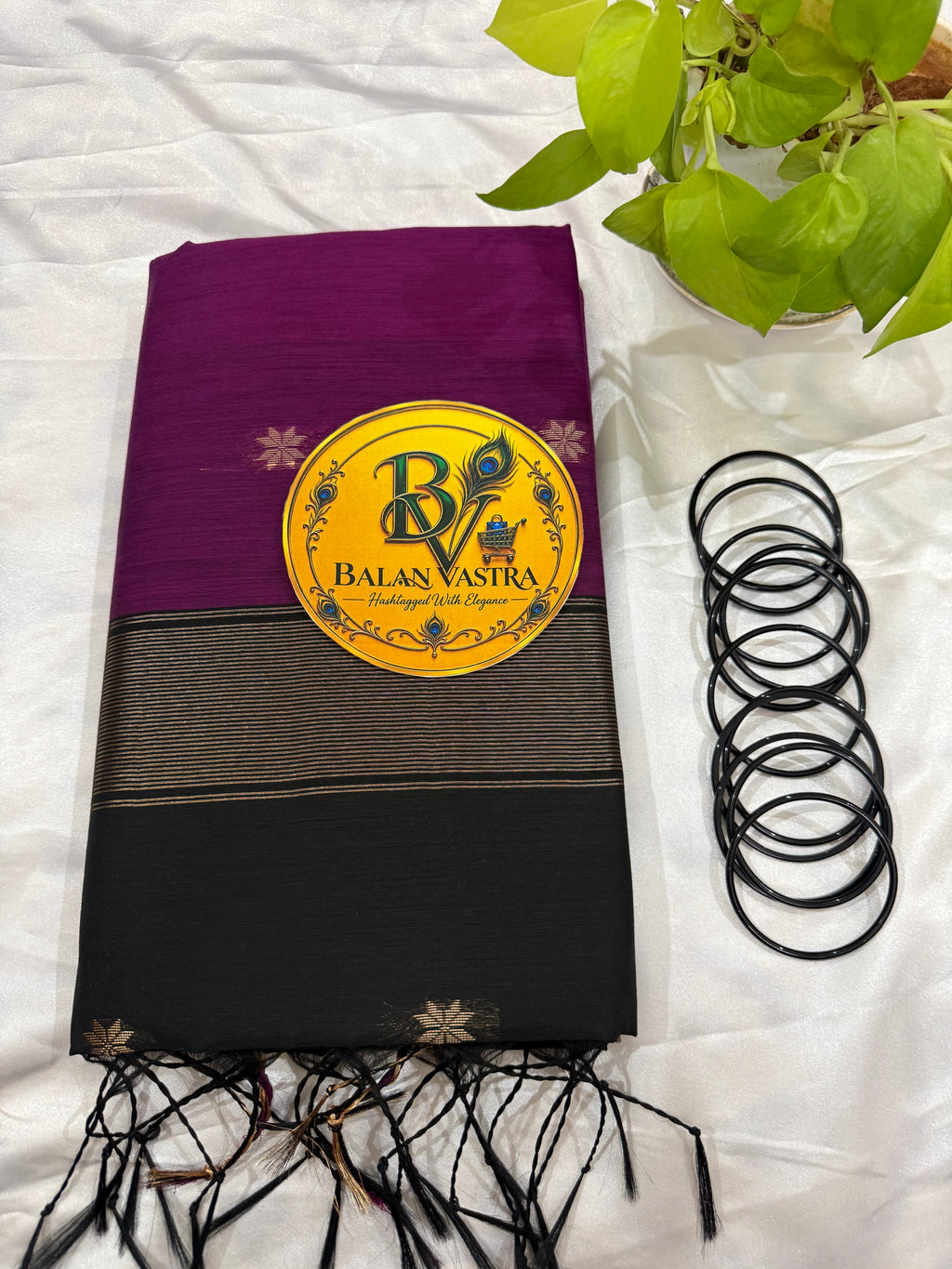 Purple Saree with Gold Zari Border and Black Pallu Maheshwari Cotton Silk Saree for Women | Maheswari Pure Cotton Saree | Traditional Saree | Office Wear Saree | Daily Wear Saree | Festive Saree | Lightweight Saree