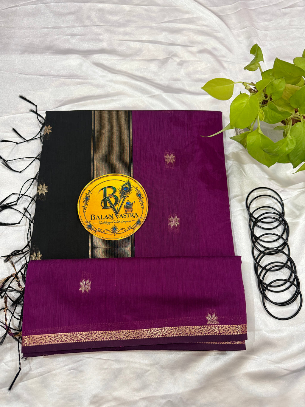 Purple Saree with Gold Zari Border and Black Pallu Maheshwari Cotton Silk Saree for Women | Maheswari Pure Cotton Saree | Traditional Saree | Office Wear Saree | Daily Wear Saree | Festive Saree | Lightweight Saree