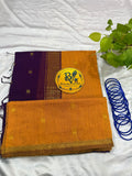 Yellow Saree with Gold Zari Border and Purple Pallu Maheshwari Cotton Silk Saree for Women | Maheswari Pure Cotton Saree | Traditional Saree | Office Wear Saree | Daily Wear Saree | Festive Saree | Lightweight Saree