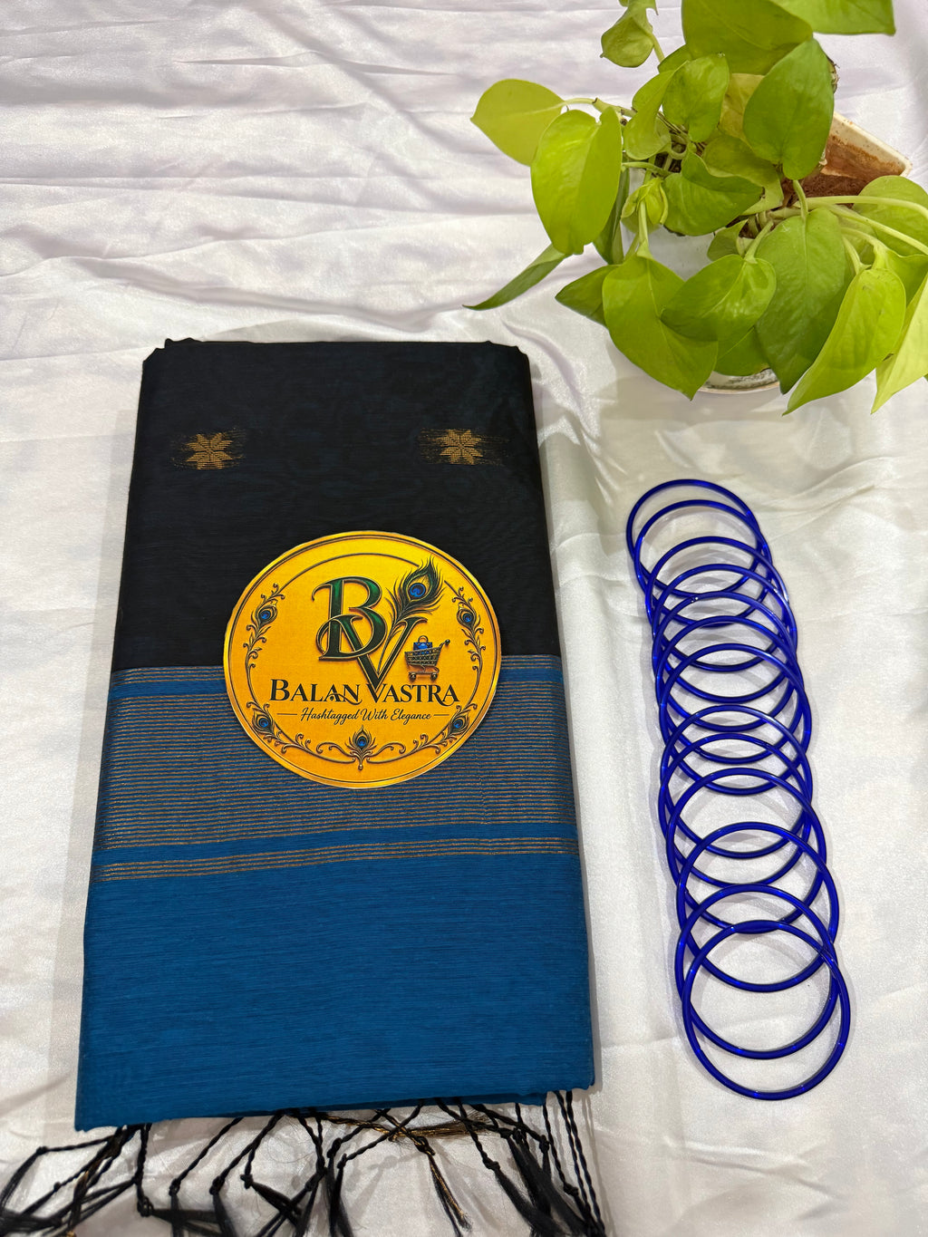 Black Saree with Gold Zari Border and Blue Pallu Maheshwari Cotton Silk Saree for Women | Maheswari Pure Cotton Saree | Traditional Saree | Office Wear Saree | Daily Wear Saree | Festive Saree | Lightweight Saree
