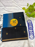 Black Saree with Gold Zari Border and Blue Pallu Maheshwari Cotton Silk Saree for Women | Maheswari Pure Cotton Saree | Traditional Saree | Office Wear Saree | Daily Wear Saree | Festive Saree | Lightweight Saree