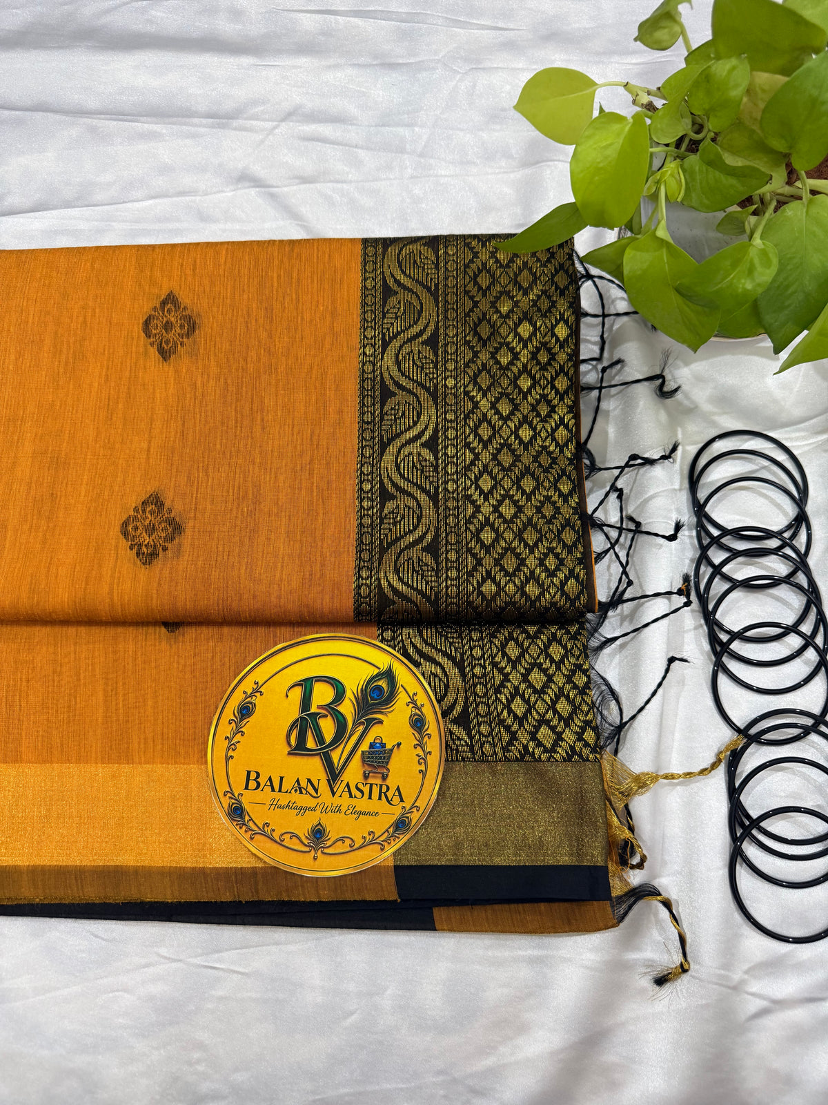 Mustard Yellow Saree with Gold Zari Border and Black Pallu Maheshwari Cotton Silk Saree for Women | Maheswari Pure Cotton Saree | Traditional Saree | Office Wear Saree | Daily Wear Saree | Festive Saree | Lightweight Saree