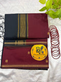 Maroon Saree with Gold Zari Border and Black Pallu Maheshwari Cotton Silk Saree for Women | Maheswari Pure Cotton Saree | Traditional Saree | Office Wear Saree | Daily Wear Saree | Festive Saree | Lightweight Saree