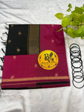 Pink Saree with Gold Zari Border and Black Pallu Maheshwari Cotton Silk Saree for Women | Maheswari Pure Cotton Saree | Traditional Saree | Office Wear Saree | Daily Wear Saree | Festive Saree | Lightweight Saree