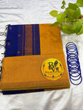Yellow Saree with Gold Zari Border and Blue Pallu Maheshwari Cotton Silk Saree for Women | Maheswari Pure Cotton Saree | Traditional Saree | Office Wear Saree | Daily Wear Saree | Festive Saree | Lightweight Saree