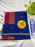 Blue Saree with Gold Zari Border and Pink Pallu Maheshwari Cotton Silk Saree for Women | Maheswari Pure Cotton Saree | Traditional Saree | Office Wear Saree | Daily Wear Saree | Festive Saree | Lightweight Saree