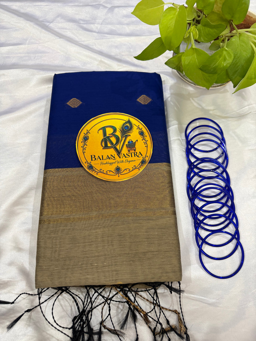 Blue Saree with Gold Zari Border and Grey Pallu Maheshwari Cotton Silk Saree for Women | Maheswari Pure Cotton Saree | Traditional Saree | Office Wear Saree | Daily Wear Saree | Festive Saree | Lightweight Saree