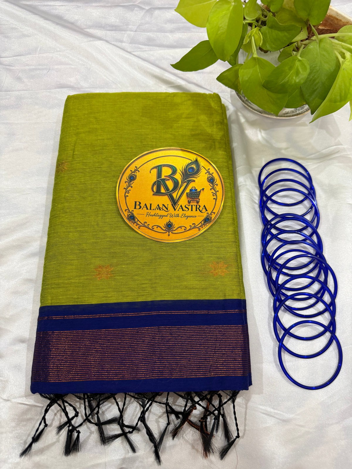 Parrot Green Saree with Gold Zari Border and Blue Pallu Maheshwari Cotton Silk Saree for Women | Maheswari Pure Cotton Saree | Traditional Saree | Office Wear Saree | Daily Wear Saree | Festive Saree | Lightweight Saree