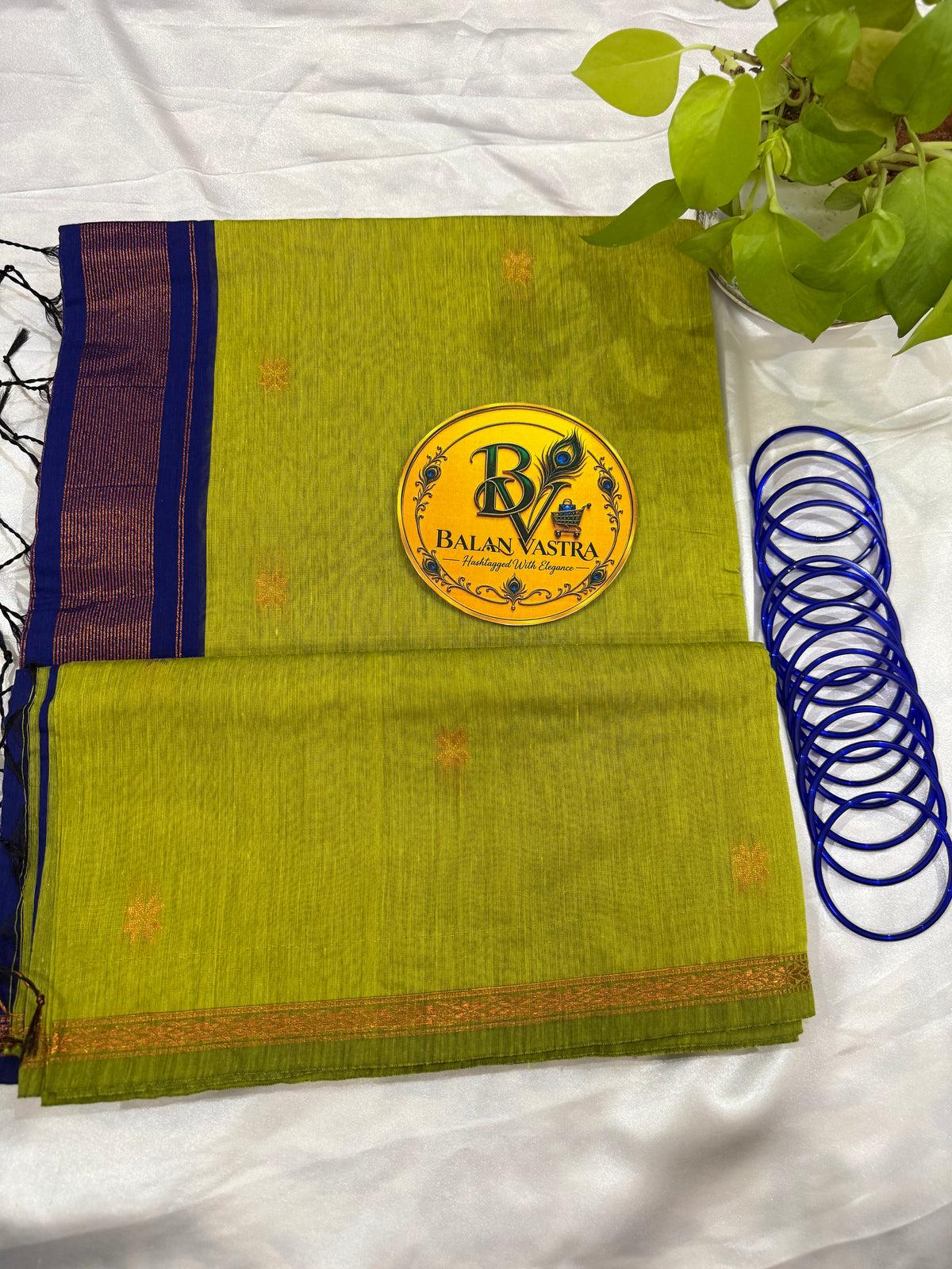 Parrot Green Saree with Gold Zari Border and Blue Pallu Maheshwari Cotton Silk Saree for Women | Maheswari Pure Cotton Saree | Traditional Saree | Office Wear Saree | Daily Wear Saree | Festive Saree | Lightweight Saree