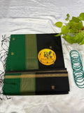 Black Saree with Gold Zari Border and Green Pallu Maheshwari Cotton Silk Saree for Women | Maheswari Pure Cotton Saree | Traditional Saree | Office Wear Saree | Daily Wear Saree | Festive Saree | Lightweight Saree