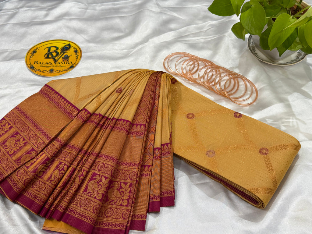 Premium Semi Silk Cream Saree | Cream & Maroon Contrast Border Semi Silk Saree