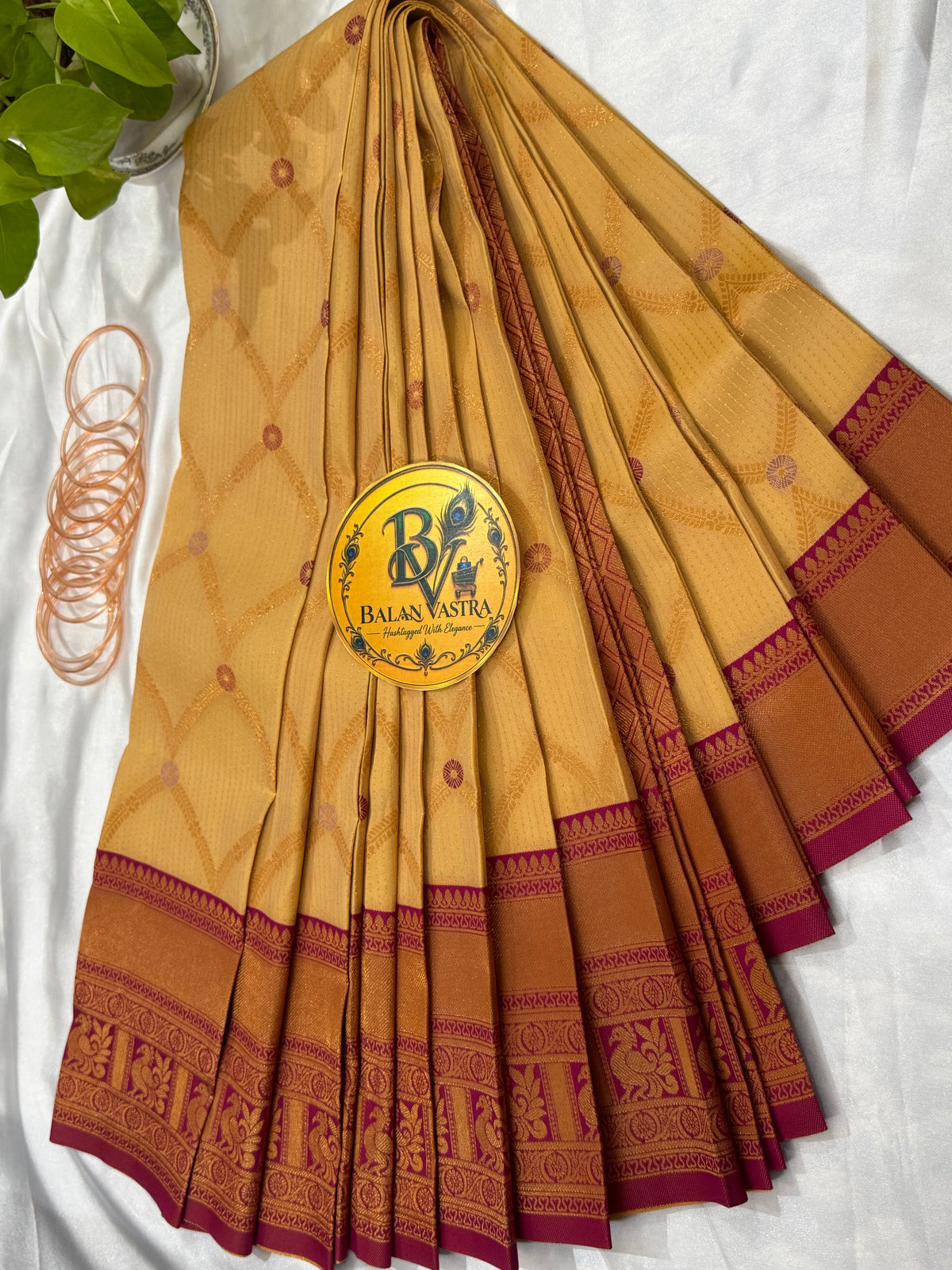 Premium Semi Silk Cream Saree | Cream & Maroon Contrast Border Semi Silk Saree