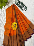 Premium Semi Silk Orange Saree | Orange & Purple Contrast Border Semi Silk Saree