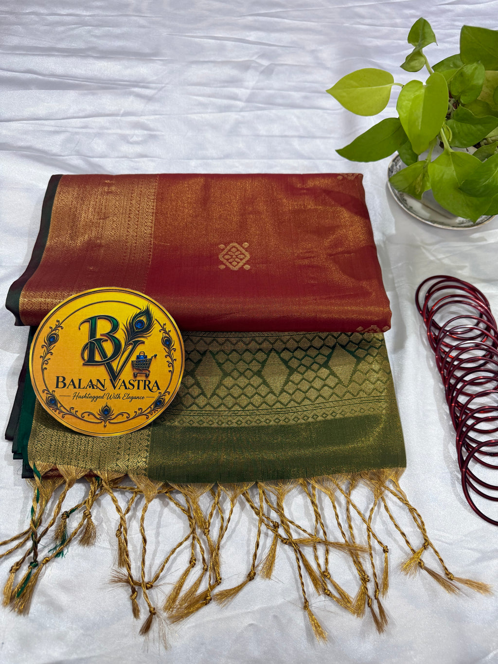 Orange Tissue Silk Saree with Green Zari Border for Women | Tissue Saree for Women | Lightweight Tissue Saree