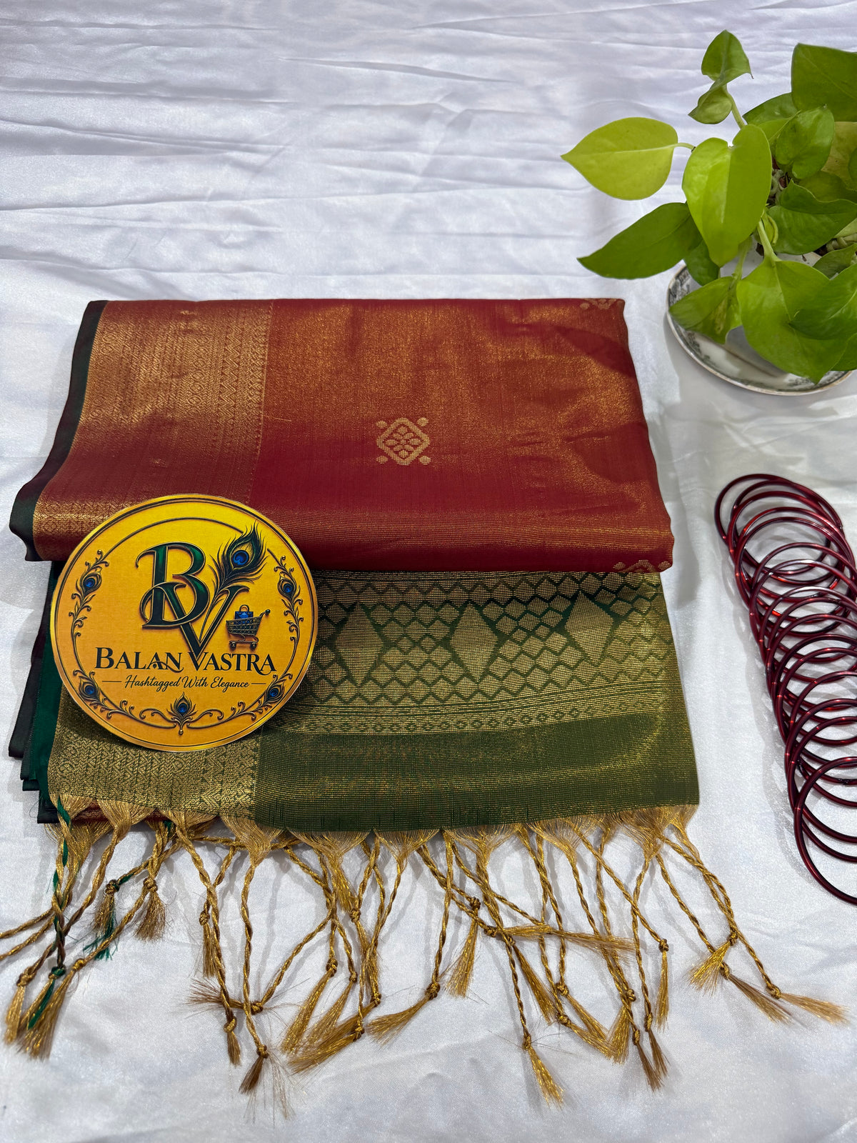 Orange Tissue Silk Saree with Green Zari Border for Women | Tissue Saree for Women | Lightweight Tissue Saree