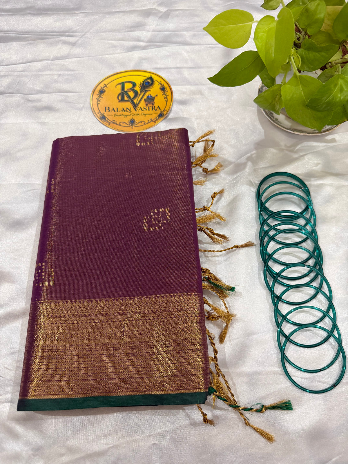 Purple Tissue Silk Saree with Green Zari Border for Women | Tissue Saree for Women | Lightweight Tissue Saree