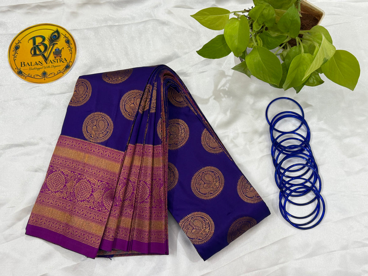 Premium Semi Silk Violet Saree | Violet & Pink Contrast Border Semi Silk Saree