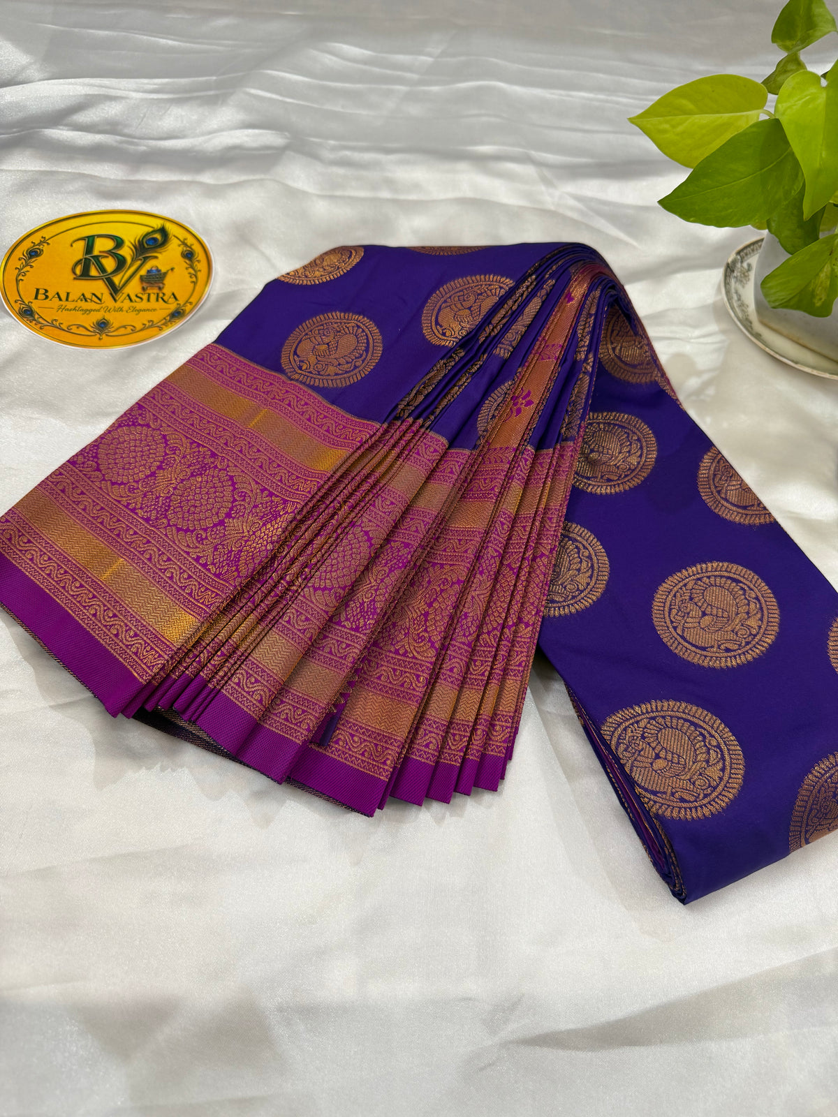 Premium Semi Silk Violet Saree | Violet & Pink Contrast Border Semi Silk Saree