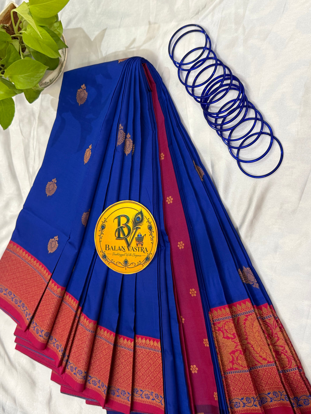 Premium Semi Silk Blue Saree | Blue & Red Contrast Border Semi Silk Saree