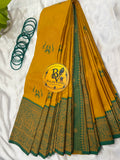 Premium Semi Silk Yellow Saree | Yellow & Green Contrast Border Semi Silk Saree with Peacock design