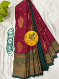 Premium Semi Silk Maroon Saree | Maroon & Green Contrast Border Saree