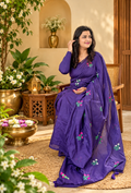 Pure Cotton Saree Navy Blue with Floral and Blue Tassels| Blue Cotton Saree | Pure Cotton Saree | Lightweight Saree | Dailywear Saree