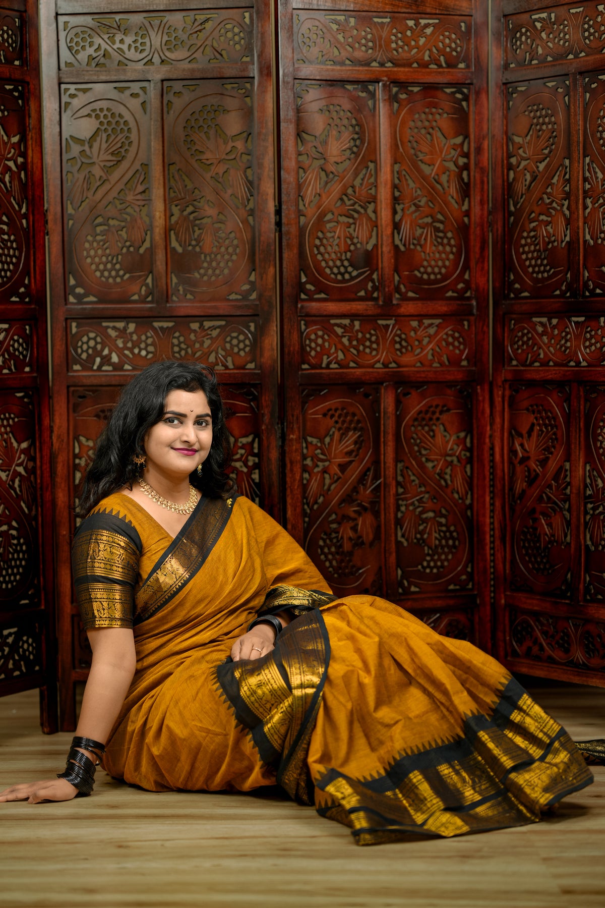 Mustard Yellow and Black Pure Kanchi Cotton Saree | Chettinad Pure Cotton Saree for Women | Soft Cotton Traditional Saree | Rich Gold Zari Border