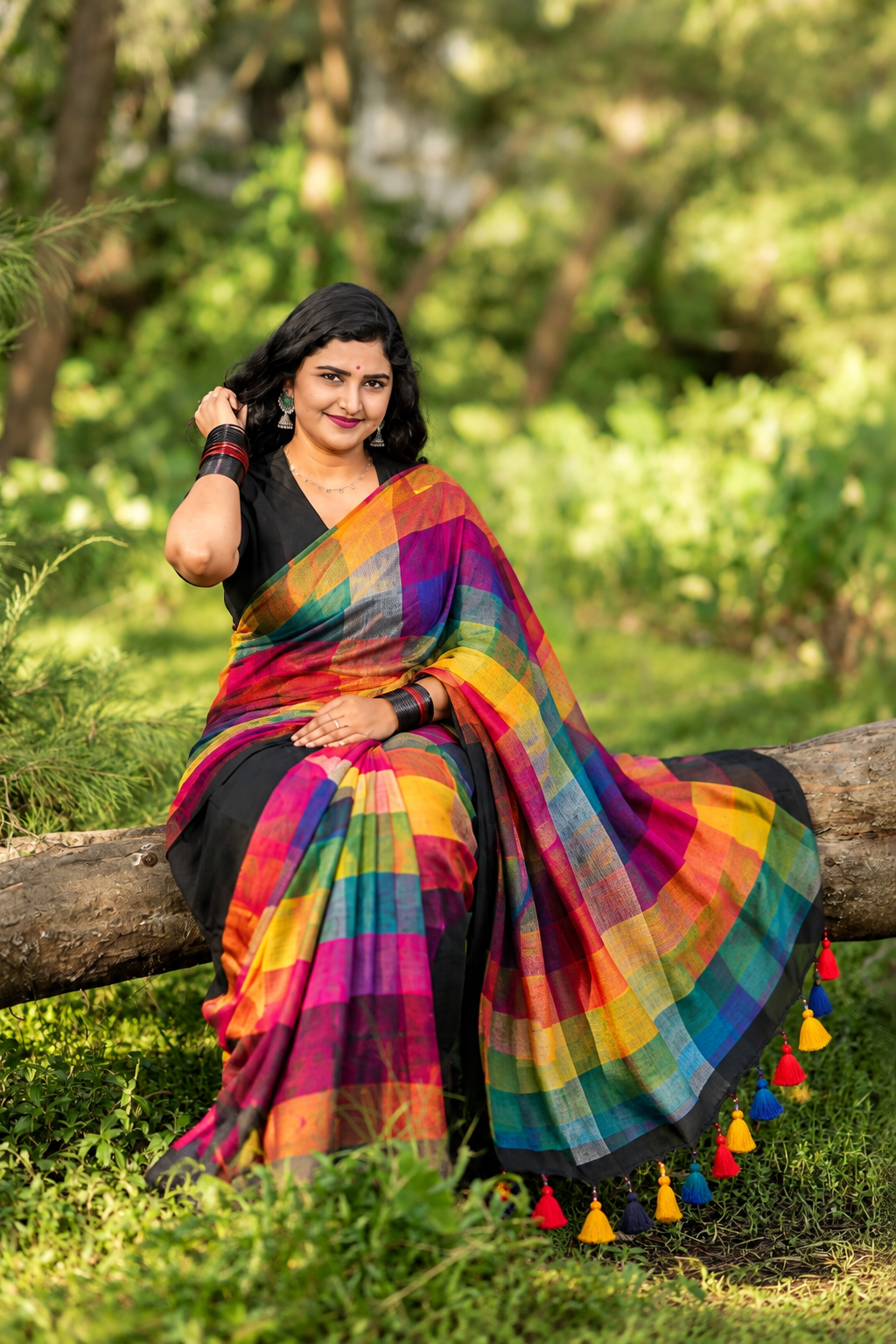 Rainbow Pure Cotton Black Saree | Black Saree | Pure Cotton Saree | Lightweight Saree | Dailywear Saree