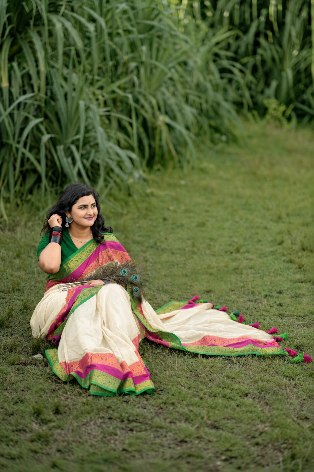 Pure Mul Cotton Saree White with Pink and Green Border| White Mul Cotton Saree | Pure Cotton Saree | Lightweight Saree | Dailywear Saree